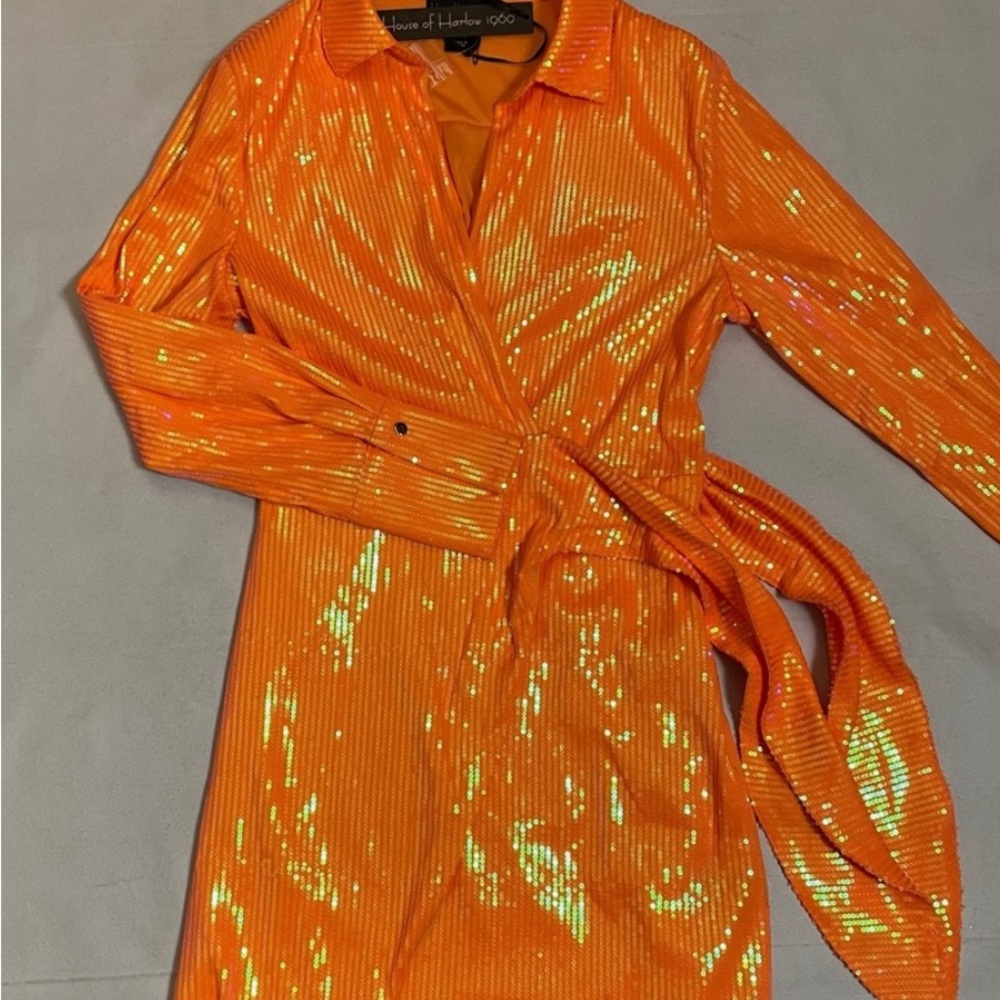 House of Harlow Orange Sequin Wrap dress. Fully lined. Retail $250